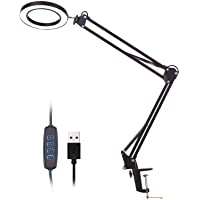 Lampara led escritorio-Kecheer Lupa con luz mesa-Lupas de gran aumento con luz 5X ajustable-USB recargable 3 modos…